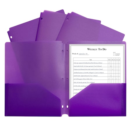 C-Line Products TwoPocket Heavyweight Poly Portfolio Folder with ThreeHole Punch, Purple, 25PK 33939-BX